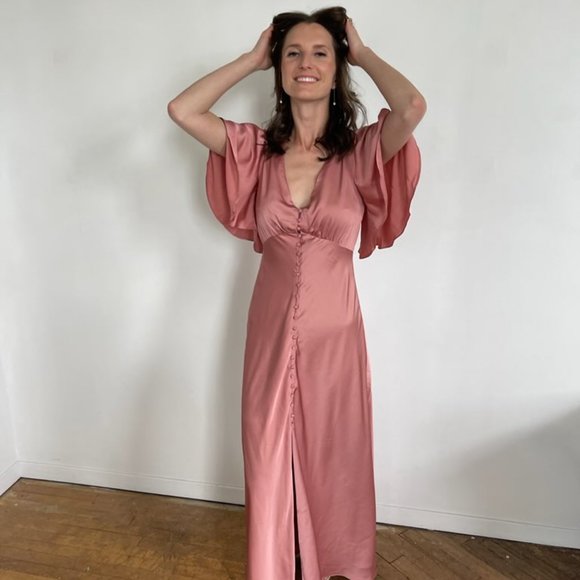 ASOS blush pink satin maxi dress with button front - Picture 4 of 4